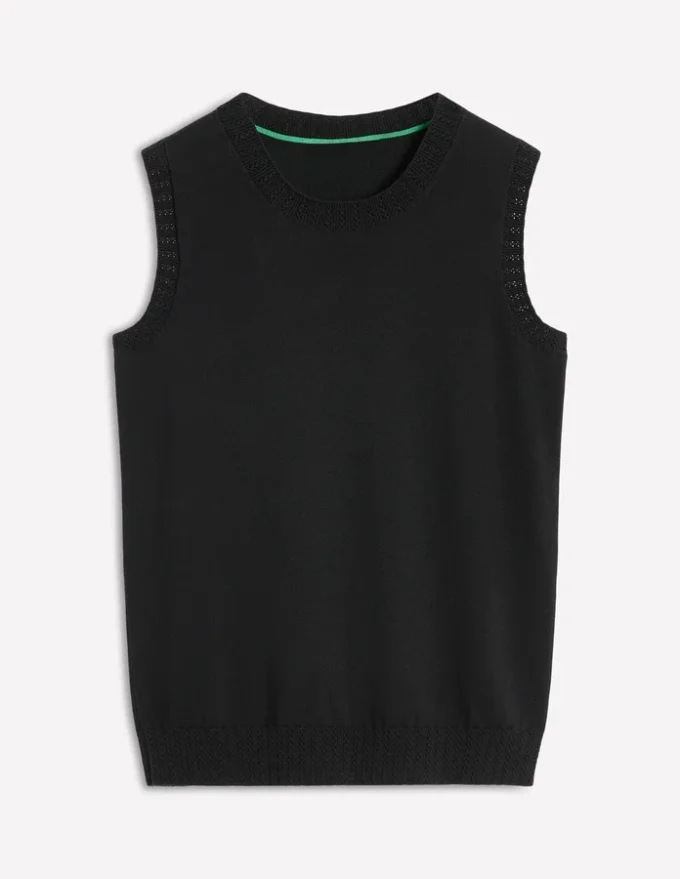 Emilia Cotton Crew Neck Vest Black Emilia Cotton Crew Neck Vest Black