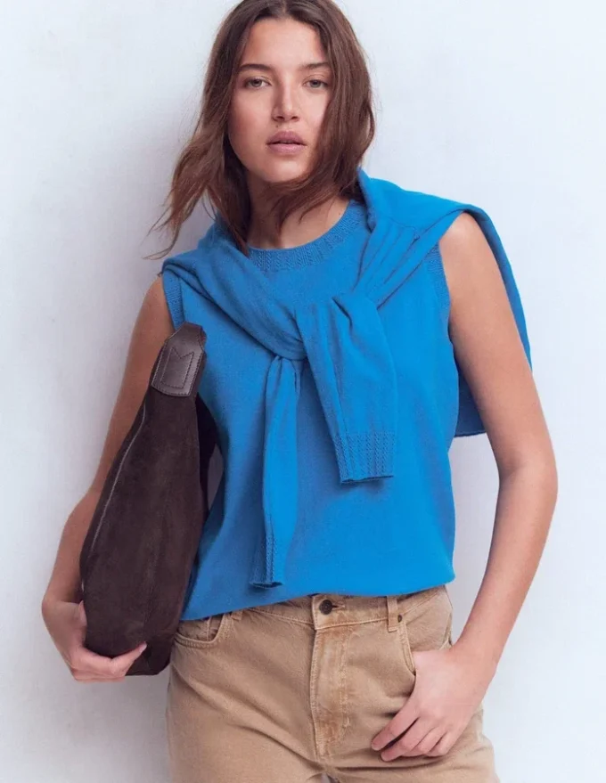 Emilia Cotton Crew Neck Vest Kingfisher Blue Emilia Cotton Crew Neck Vest Kingfisher Blue