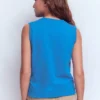Emilia Cotton Crew Neck Vest Kingfisher Blue Emilia Cotton Crew Neck Vest Kingfisher Blue