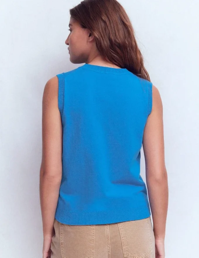 Emilia Cotton Crew Neck Vest Kingfisher Blue Emilia Cotton Crew Neck Vest Kingfisher Blue