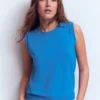 Emilia Cotton Crew Neck Vest Kingfisher Blue Emilia Cotton Crew Neck Vest Kingfisher Blue