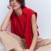 Emilia Cotton Crew Neck Vest Merida Red Emilia Cotton Crew Neck Vest Merida Red