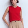 Emilia Cotton Crew Neck Vest Merida Red Emilia Cotton Crew Neck Vest Merida Red