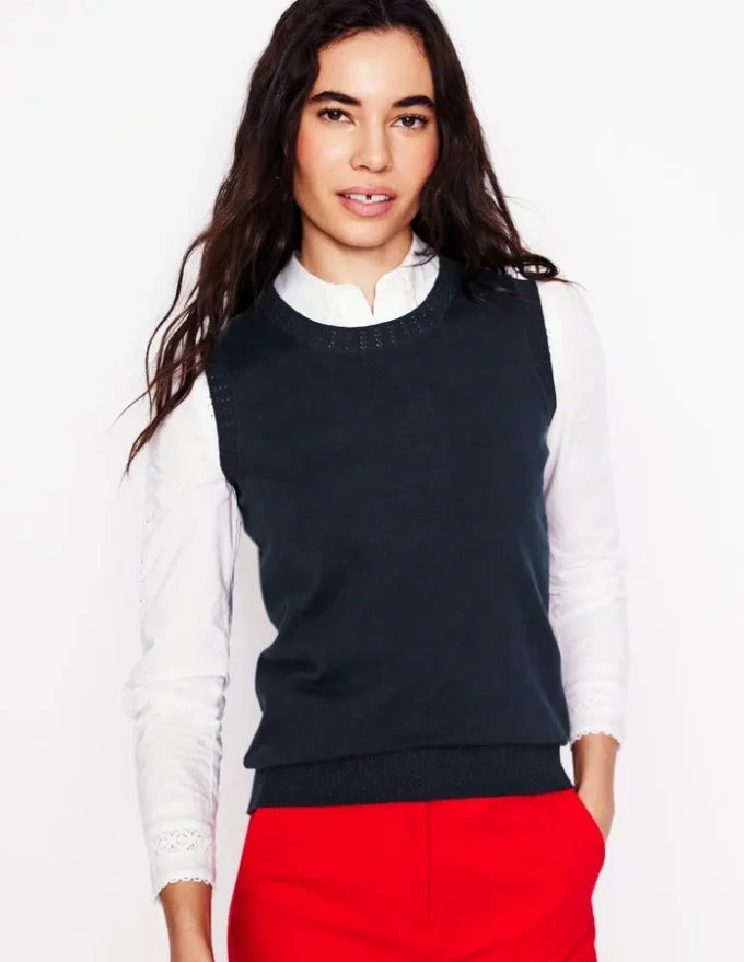 Emilia Cotton Crew Neck Vest Navy Emilia Cotton Crew Neck Vest Navy