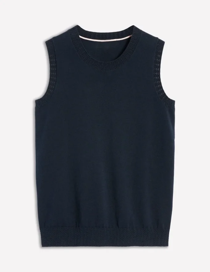 Emilia Cotton Crew Neck Vest Navy Emilia Cotton Crew Neck Vest Navy