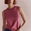 Emilia Cotton Crew Neck Vest Pink Heather Emilia Cotton Crew Neck Vest Pink Heather