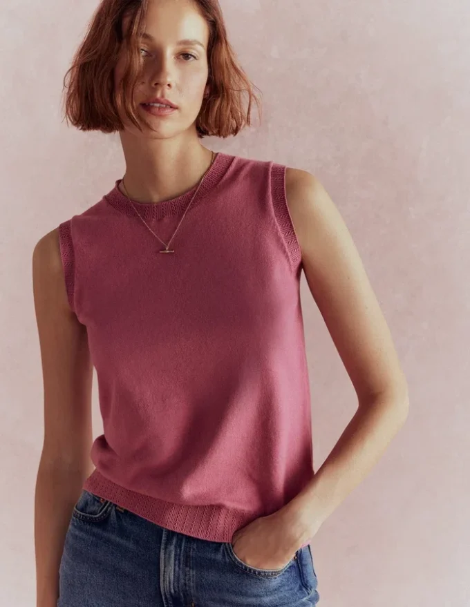 Emilia Cotton Crew Neck Vest Pink Heather Emilia Cotton Crew Neck Vest Pink Heather