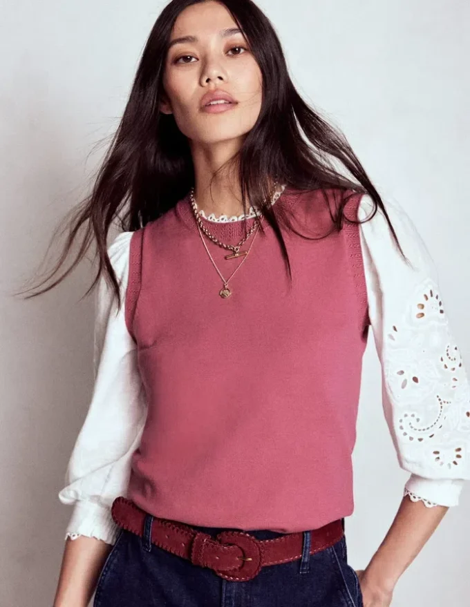 Emilia Cotton Crew Neck Vest Pink Heather Emilia Cotton Crew Neck Vest Pink Heather