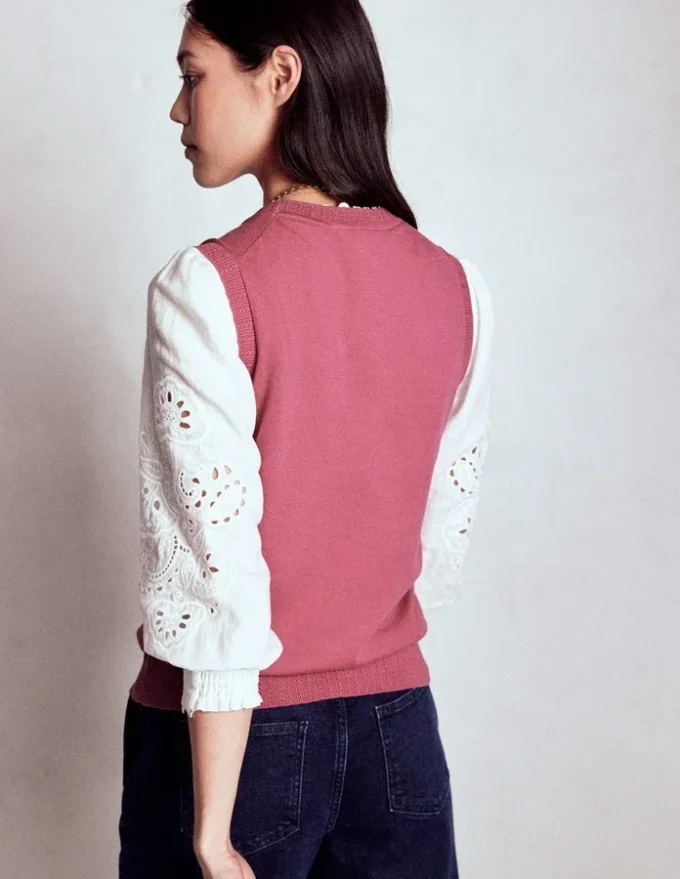 Emilia Cotton Crew Neck Vest Pink Heather Emilia Cotton Crew Neck Vest Pink Heather