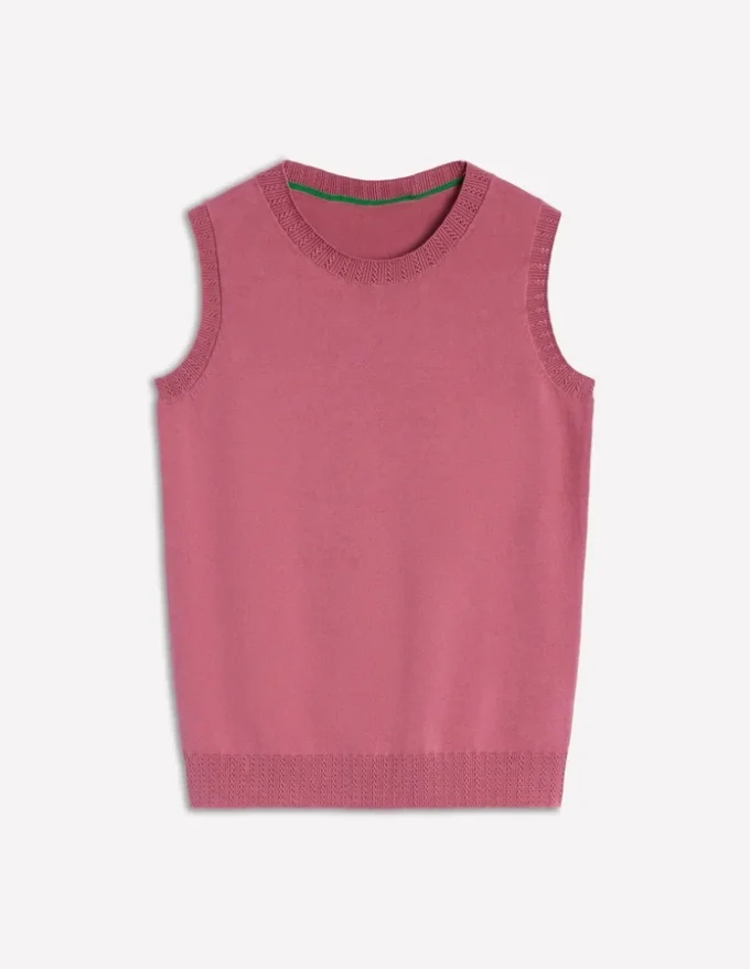 Emilia Cotton Crew Neck Vest Pink Heather Emilia Cotton Crew Neck Vest Pink Heather
