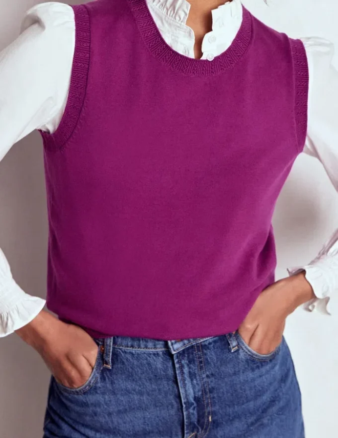 Emilia Cotton Crew Neck Vest Regal Purple Emilia Cotton Crew Neck Vest Regal Purple