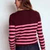 Emilia Cotton Crew Sweater Chestnut/Pink Stripe Emilia Cotton Crew Sweater Chestnut/Pink Stripe