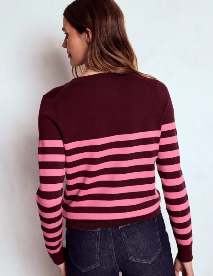 Emilia Cotton Crew Sweater Chestnut/Pink Stripe Emilia Cotton Crew Sweater Chestnut/Pink Stripe