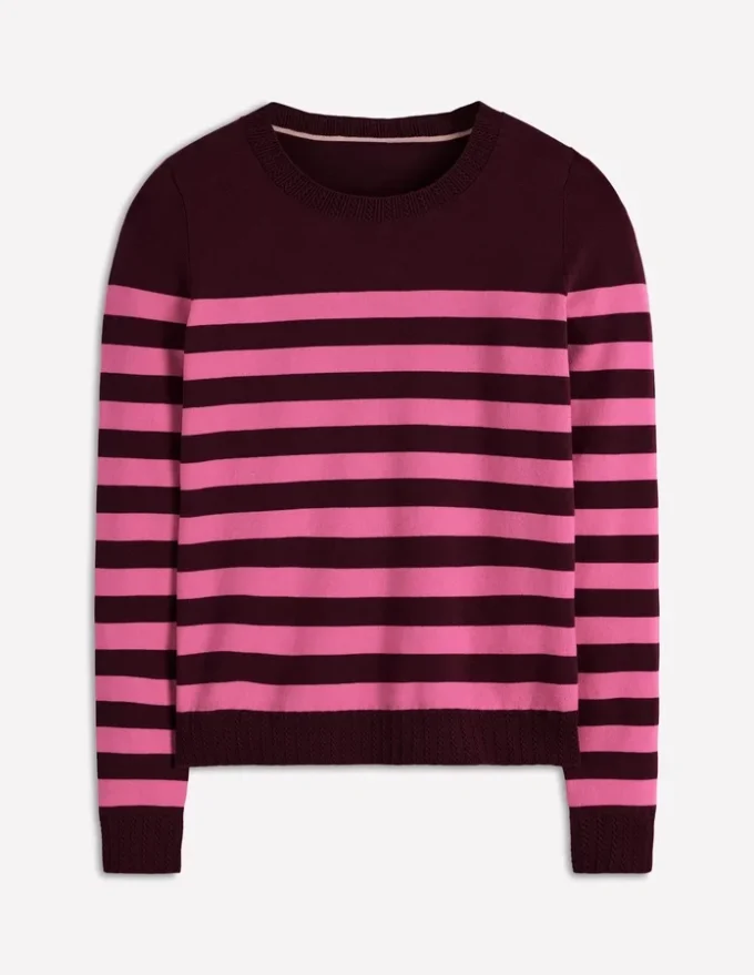 Emilia Cotton Crew Sweater Chestnut/Pink Stripe Emilia Cotton Crew Sweater Chestnut/Pink Stripe