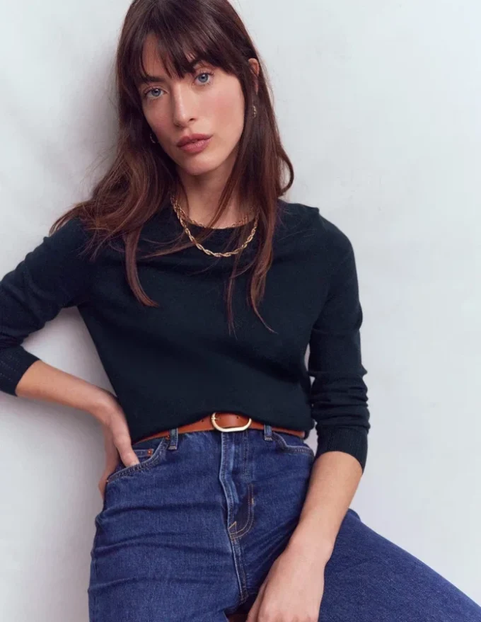 Emilia Cotton Crew Sweater Navy Emilia Cotton Crew Sweater Navy