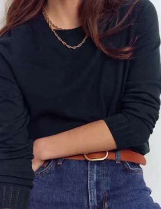 Emilia Cotton Crew Sweater Navy