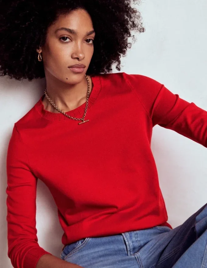Emilia Cotton Crew Sweater Poppy Red Emilia Cotton Crew Sweater Poppy Red