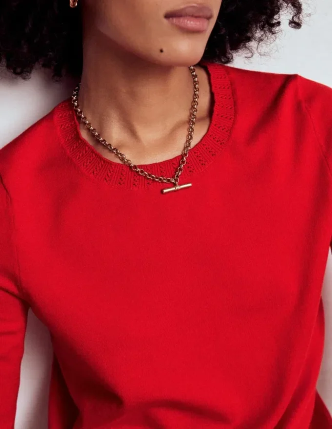 Emilia Cotton Crew Sweater Poppy Red Emilia Cotton Crew Sweater Poppy Red