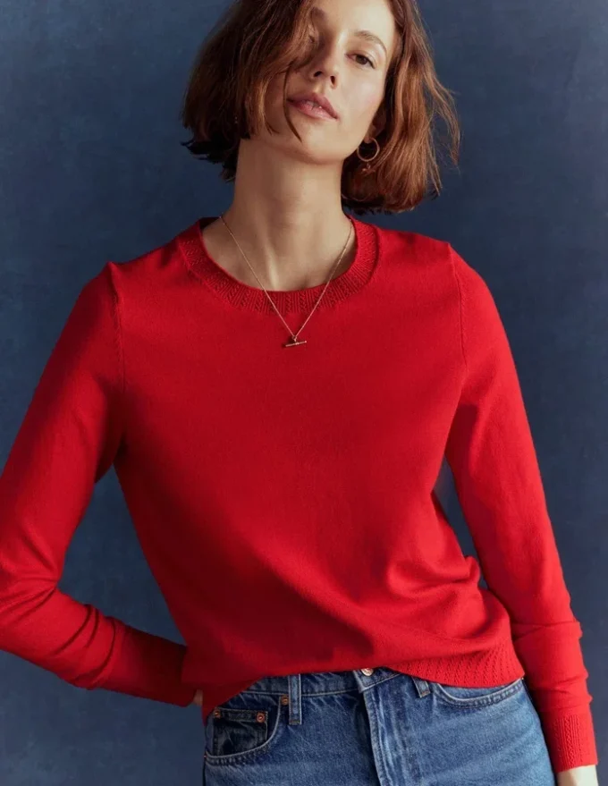 Emilia Cotton Crew Sweater Poppy Red Emilia Cotton Crew Sweater Poppy Red
