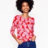 Emilia Cotton Crew Sweater Poppy Red, Bow Scatter Emilia Cotton Crew Sweater Poppy Red, Bow Scatter