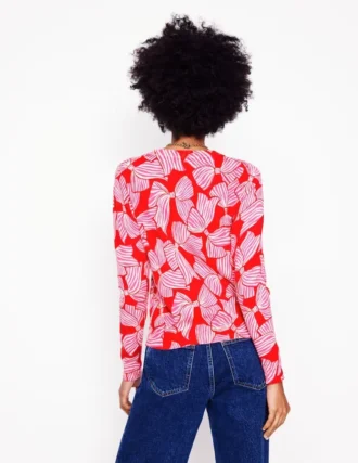 Emilia Cotton Crew Sweater Poppy Red, Bow Scatter