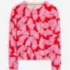 Emilia Cotton Crew Sweater Poppy Red, Bow Scatter Emilia Cotton Crew Sweater Poppy Red, Bow Scatter