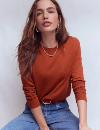 Emilia Cotton Crew Sweater Roasted Chestnut Brown