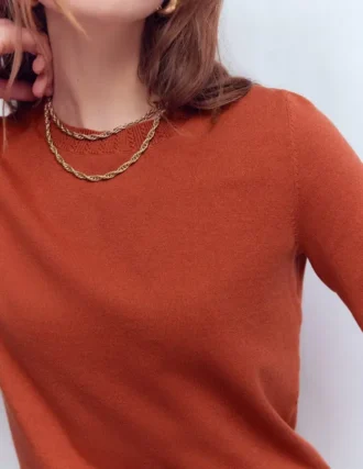 Emilia Cotton Crew Sweater Roasted Chestnut Brown