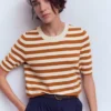 Emilia Cotton Crew T-shirt Cognac/ Warm Ivory Emilia Cotton Crew T-shirt Cognac/ Warm Ivory