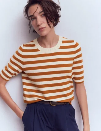 Emilia Cotton Crew T-shirt Cognac/ Warm Ivory
