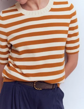 Emilia Cotton Crew T-shirt Cognac/ Warm Ivory