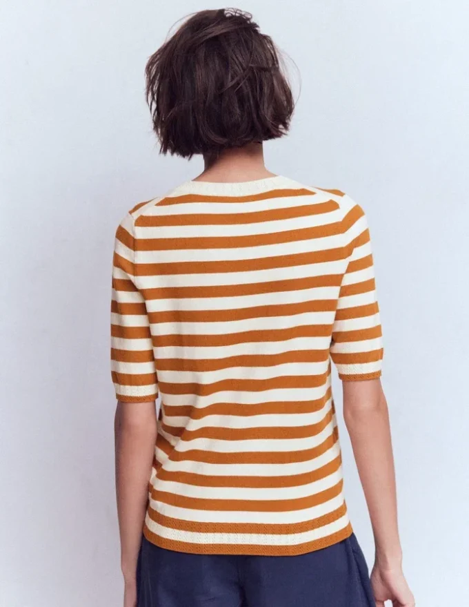 Emilia Cotton Crew T-shirt Cognac/ Warm Ivory Emilia Cotton Crew T-shirt Cognac/ Warm Ivory