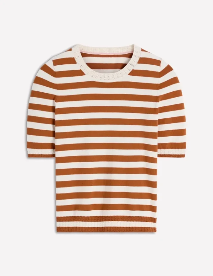 Emilia Cotton Crew T-shirt Cognac/ Warm Ivory Emilia Cotton Crew T-shirt Cognac/ Warm Ivory