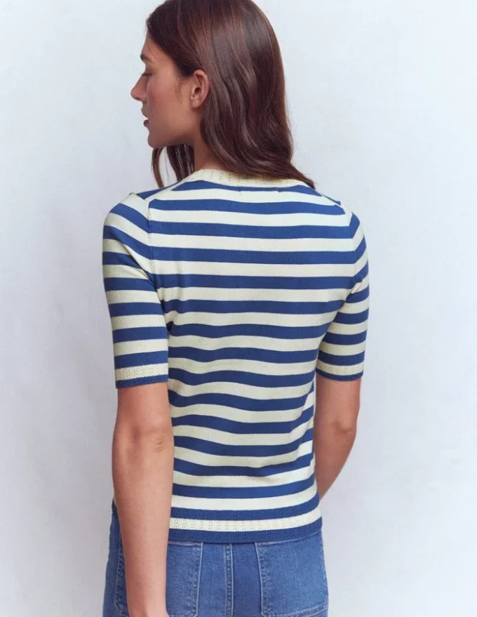 Emilia Cotton Crew T-shirt Denim Blue/ Warm Ivory Emilia Cotton Crew T-shirt Denim Blue/ Warm Ivory