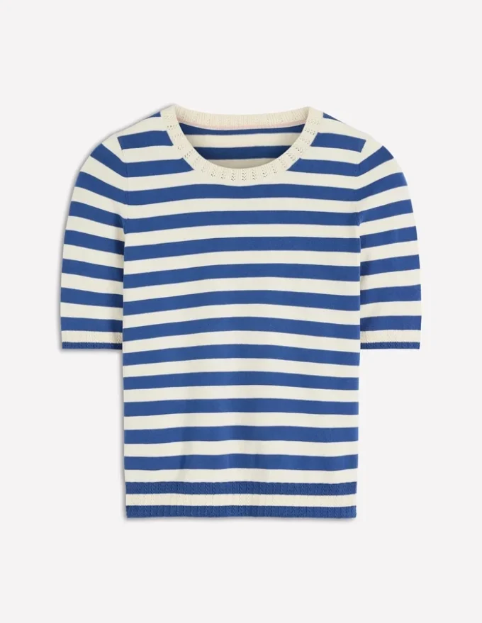 Emilia Cotton Crew T-shirt Denim Blue/ Warm Ivory Emilia Cotton Crew T-shirt Denim Blue/ Warm Ivory