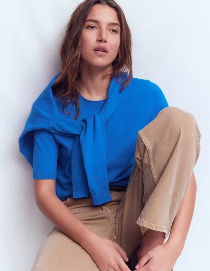 Emilia Cotton Crew T-shirt Kingfisher Blue Emilia Cotton Crew T-shirt Kingfisher Blue