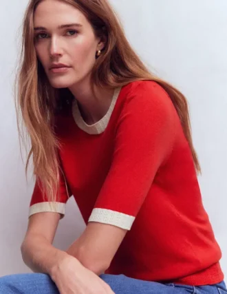 Emilia Cotton Crew T-shirt Merida Red, Ivory