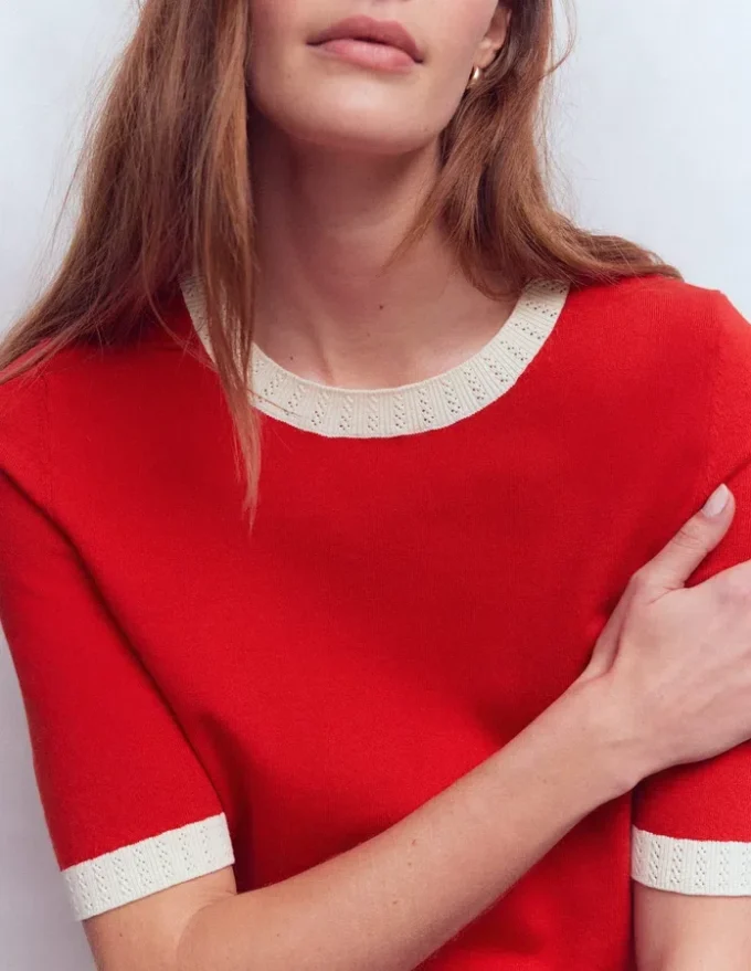 Emilia Cotton Crew T-shirt Merida Red, Ivory Emilia Cotton Crew T-shirt Merida Red, Ivory
