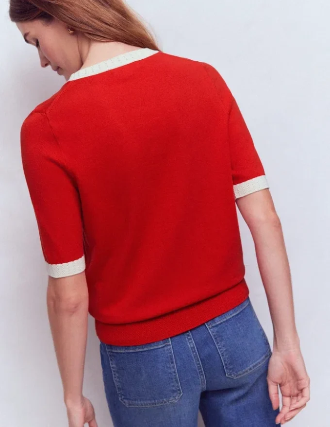 Emilia Cotton Crew T-shirt Merida Red, Ivory Emilia Cotton Crew T-shirt Merida Red, Ivory