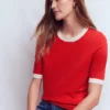 Emilia Cotton Crew T-shirt Merida Red, Ivory Emilia Cotton Crew T-shirt Merida Red, Ivory