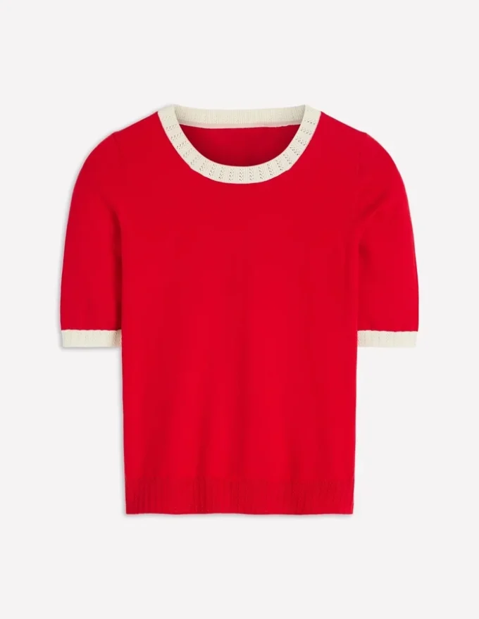 Emilia Cotton Crew T-shirt Merida Red, Ivory Emilia Cotton Crew T-shirt Merida Red, Ivory