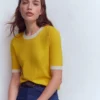 Emilia Cotton Crew T-shirt Pineapple Yellow, Ivory Emilia Cotton Crew T-shirt Pineapple Yellow, Ivory