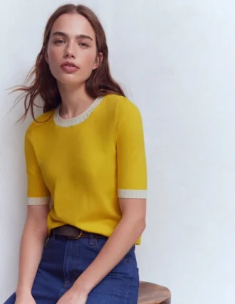 Emilia Cotton Crew T-shirt Pineapple Yellow, Ivory Emilia Cotton Crew T-shirt Pineapple Yellow, Ivory