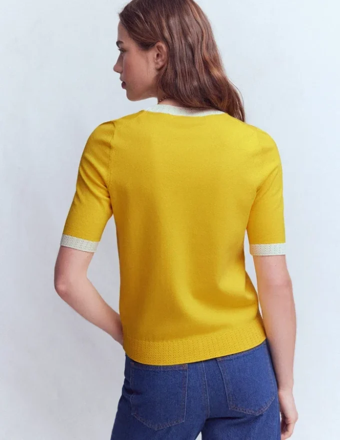Emilia Cotton Crew T-shirt Pineapple Yellow, Ivory Emilia Cotton Crew T-shirt Pineapple Yellow, Ivory
