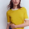 Emilia Cotton Crew T-shirt Pineapple Yellow, Ivory Emilia Cotton Crew T-shirt Pineapple Yellow, Ivory