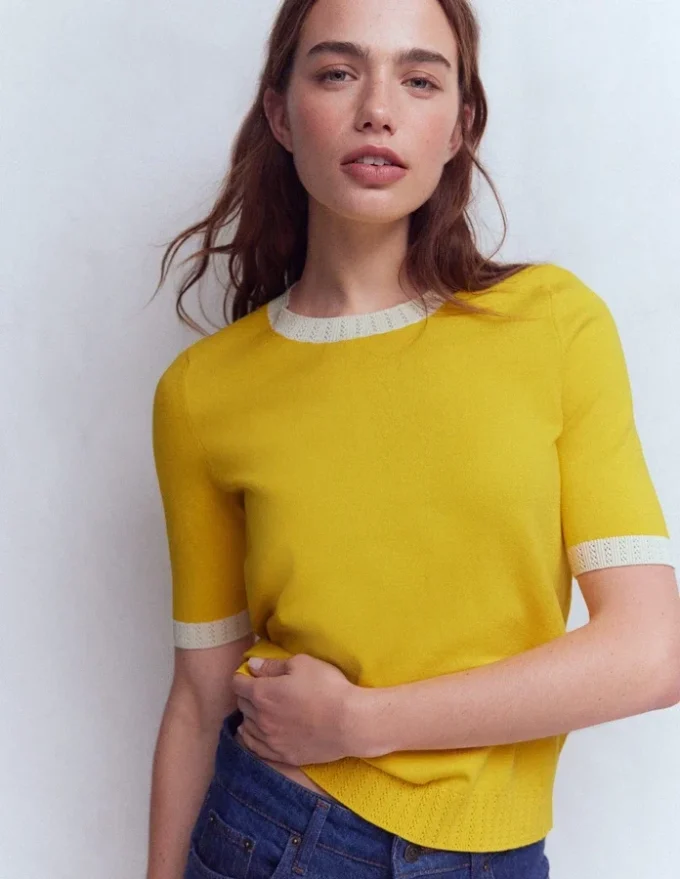 Emilia Cotton Crew T-shirt Pineapple Yellow, Ivory Emilia Cotton Crew T-shirt Pineapple Yellow, Ivory