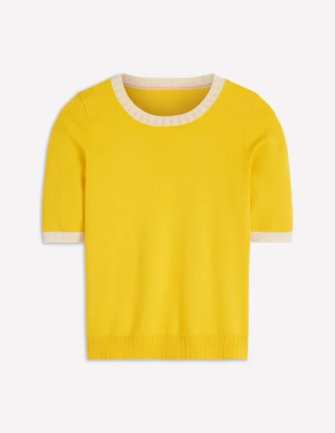 Emilia Cotton Crew T-shirt Pineapple Yellow, Ivory Emilia Cotton Crew T-shirt Pineapple Yellow, Ivory