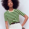 Emilia Cotton Crew T-shirt Promenade Green/ Ivory Stripe Emilia Cotton Crew T-shirt Promenade Green/ Ivory Stripe