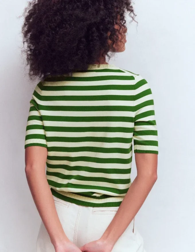 Emilia Cotton Crew T-shirt Promenade Green/ Ivory Stripe Emilia Cotton Crew T-shirt Promenade Green/ Ivory Stripe