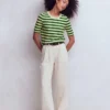 Emilia Cotton Crew T-shirt Promenade Green/ Ivory Stripe Emilia Cotton Crew T-shirt Promenade Green/ Ivory Stripe